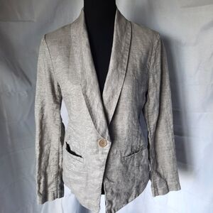 Eileen Fisher Linen Blend Blazer Womens Size XS Silver Pockets